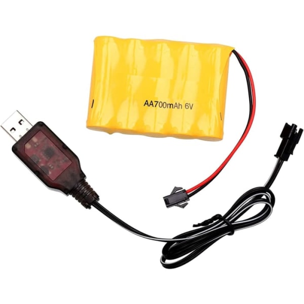 Batteri 6V 700mAh AA Ni-CD | Til RC-modeller og legetøj, WLtoys K989, Tello DJI | Inkluderer USB-kabel, gul | Størrelse 71 x 51 x 14-81 gr