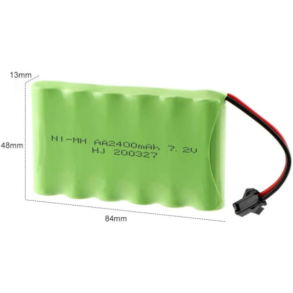 Ladattava 7,2 V 2400 mAh Ni-MH AA-akku SM-2P 2Pin -liittimellä ja USB-latauskaapelilla RC-kuorma-autoihin ja -autoihin