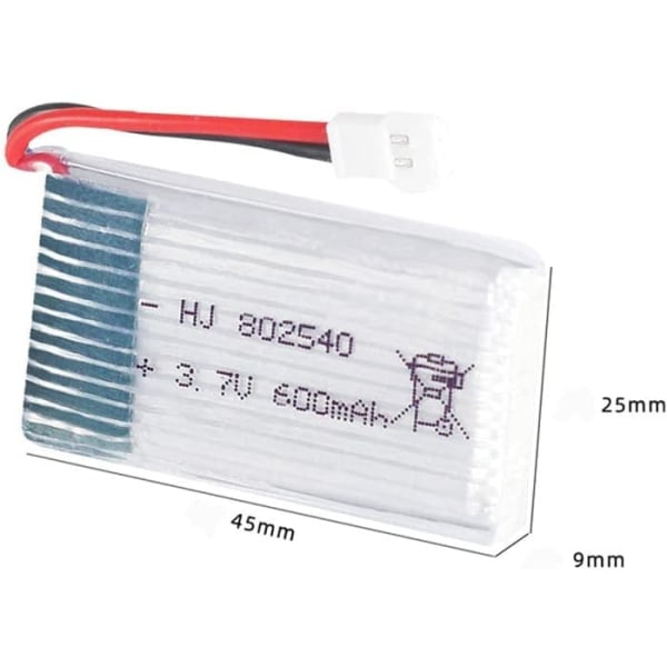 Set med 4 Lipo-batterier 3.7V 600mAh för drönare | Kompatibel med Syma X5, Cheerson CX-30W, Skytech M68