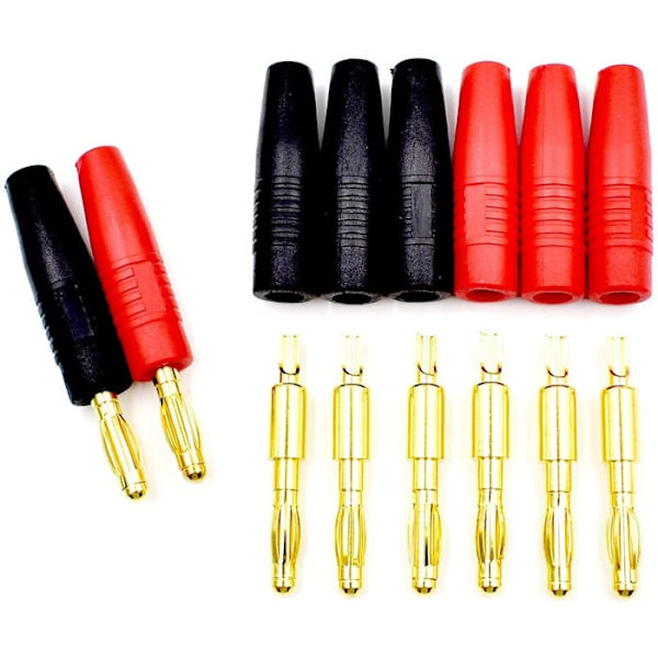 5 par 4mm bananstik til RC Lipo-batterier | Gyldne | Egnet til WLtoys 144001, Batterikasse, Rød & Sort, Plast