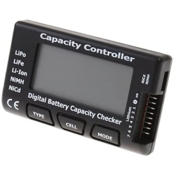 CellMeter RC-7 | Digital batterikapacitetskontrol | NiCd, NiMH, LiPo batterikapacitetsmåler, 2-7 celler | Digitalt display, Sort, Plast