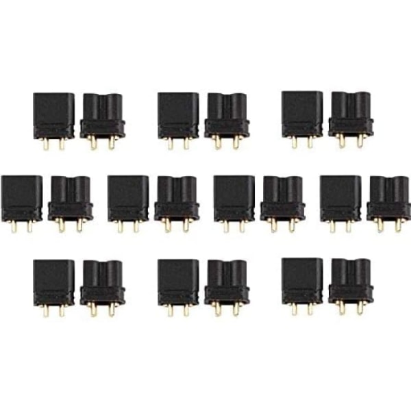 10 par XT30 han-hun stik | Høj kvalitet, forgyldt kobber | Til Rc Lipo-batterier, Quadcopter helikopter | Sort, Plast