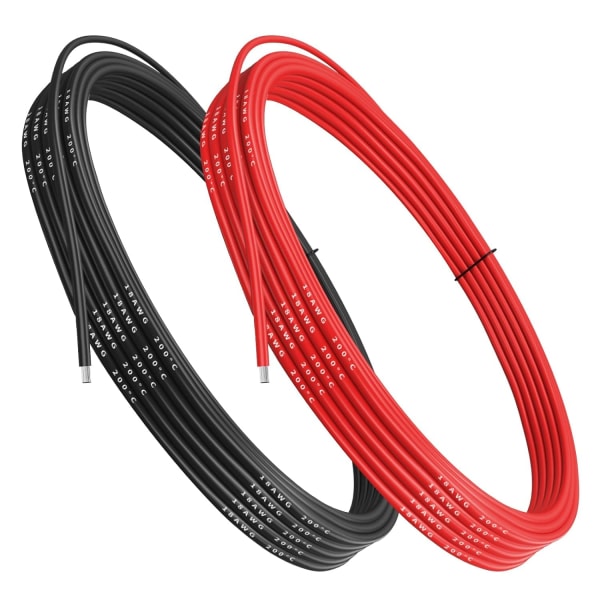 Silikonetråd 18 AWG fleksibel elektrisk ledning 5 meter [2,5 m sort og 2,5 m rød] fortinnet kobbertrådskabel Høj temperatur modstand