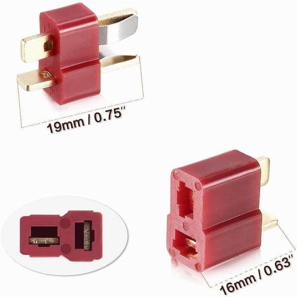 25 parin sarja T-Plug uros- ja naarasliittimiä Deans Connector | Yhteensopiva RC-mallien kanssa Lennokit, autot, veneet | Kestävät materiaalit, Punainen