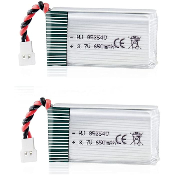 Lipo Batterier 3.7V 650mAh 25C til Syma X5C X5 Drone | Kompatibel med Cheerson CX-30W, Skytech M68, Wltoys F949 | 2-pak, Sølv