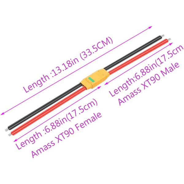 1 pari XT90S naaras- ja urosliittimiä 10AWG-kaapelilla moottoripyörän akulle