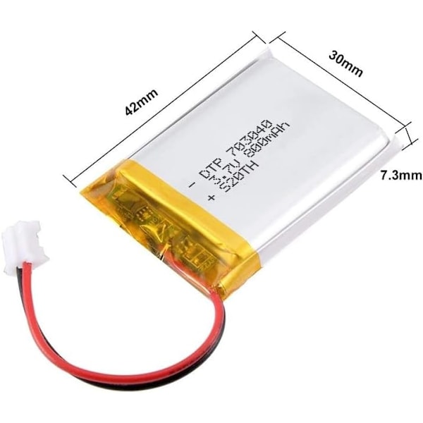 Litiumakku 3.7V 800mAh Malli 703040 | Suojapiirillä | Ladattava, yhteensopiva Bluetooth-kuulokkeiden ja TWS-kuulokkeiden kanssa, korkea kestävyys