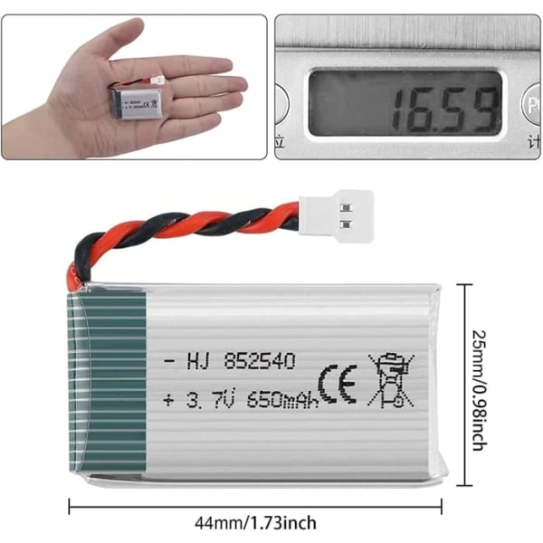 Batteri 650mAh 3.7V 25C Lipo | Kompatibel med Syma X5 X5C X5SC X5SW, Cheerson CX-30W, Skytech M68 | Set med 4 för optimal prestanda | Silver