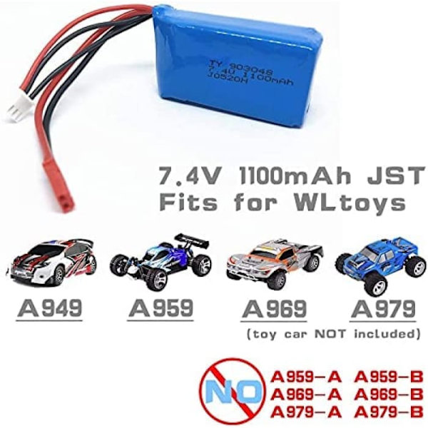 Ladattava Lipo-akku (7,4 V 1100 mAh) kuvauskoptereille A949 A959 A969 A979 V912 V913 V262 L959 T23 T55 F45