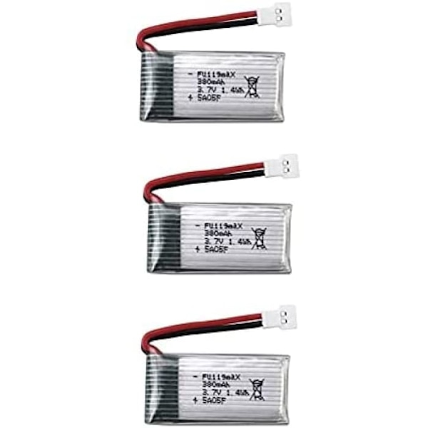 Set med 3 LiPo 3.7V 380mAh batterier för RC Quadcopters | Kompatibel med Hubsan X4, Syma X11, HS170 | Hög kapacitet, pålitlig prestanda, silver