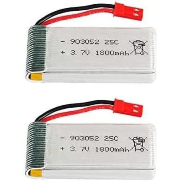 Set med 2 Li-Po 3.7V 1800mAh 25C batterier | Med JST-kontakt för JJRC H11D, H11C, HQ898B RC helikopter | Hög kapacitet, optimal prestanda