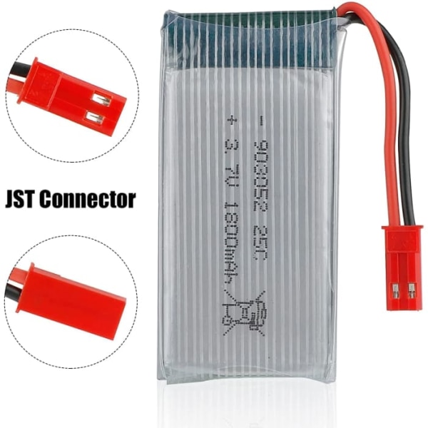 Li-Po Batteri 3.7V 1800mAh 25C | Med JST-kontakt för JJRC H11D, H11C, HQ898B | Hög kapacitet och optimal prestanda | Idealisk ersättare