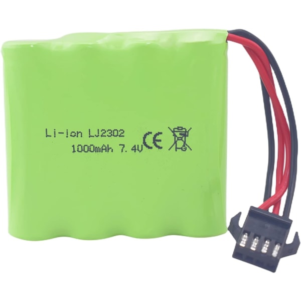 Ladattava akku 7.4V 1000mAh SM-4P RC DE36W DE65:lle | SM-4P-liitin, helppo USB-lataus | Korkea kestävyys, kompakti muotoilu, vihreä