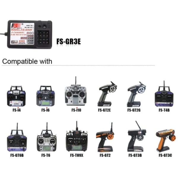 Flysky 2,4G 3CH FS-GR3E -vastaanotin FS-lähettimille GT2 / GT2B / GT2F / GT3B / GT3C / T6 / CT6B / TH9A / TH9X