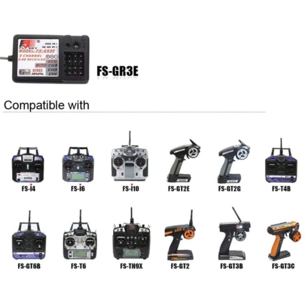 Flysky 2,4G 3CH FS-GR3E vastaanotin FS-lähettimille GT2 / GT2B / GT2F / GT3B / GT3C / T6 / CT6B / TH9A / TH9X