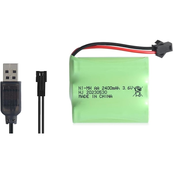 Genopladeligt Ni-MH AA-batteri 3.6V 2400mAh med USB-opladningskabel og SM 2P-stik - Ideelt til Fjernstyrede Legetøj, Belysning og Elektriske Værktøjer