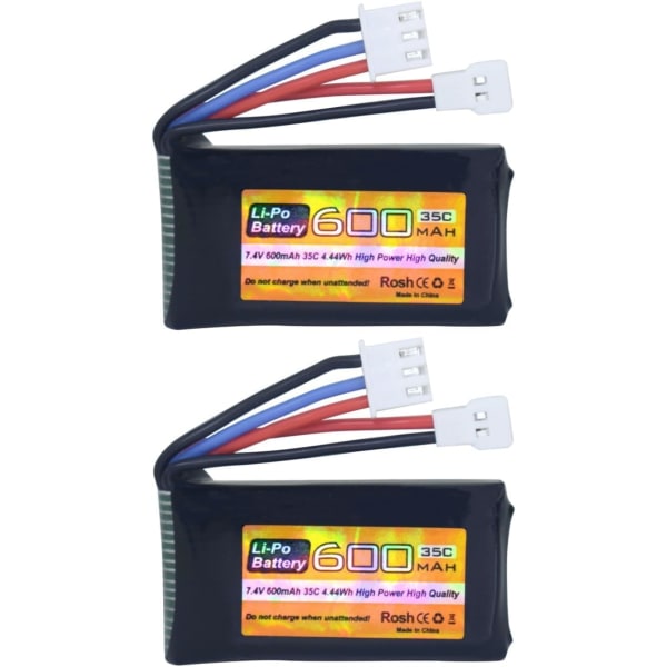 2 kpl LiPo-akkua 7.4V 600mAh 35C 2S Molex-liittimellä - Yhteensopiva FMS FCX24 RC-auton ja sähköisten kiipeilyautojen kanssa