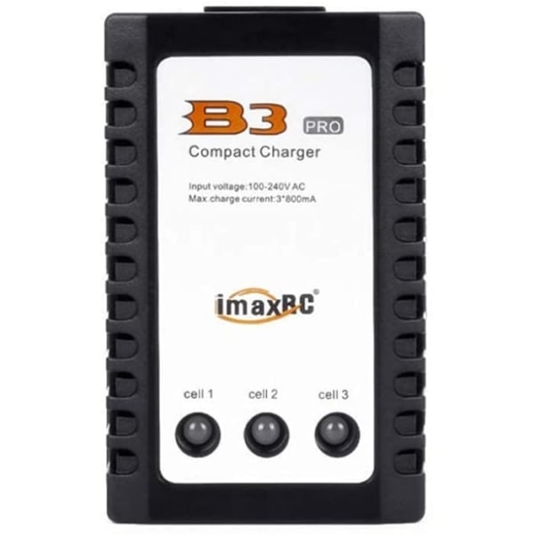 B3 10W LiPo Oplader | Balancering for litiumbatteri 2S-3S 7.4V 11.1V | Kompakt, høj præcision, 3 indikative lysdioder, sort, plast