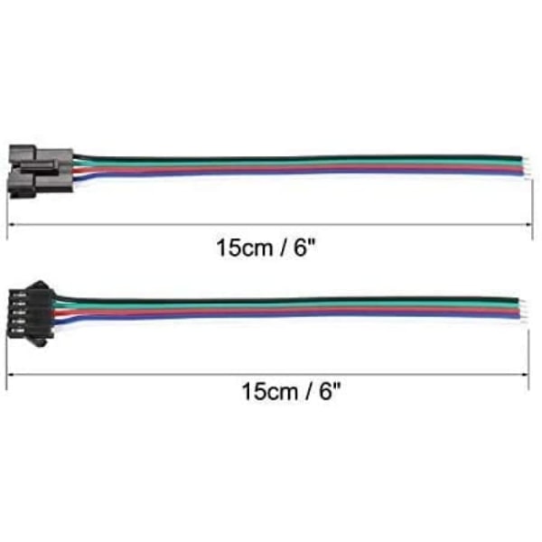 Sarja, jossa 10 JST SM 5-nastaista liitintä, uros ja naaras | 150 mm, 20AWG adapterikaapeli elektroniseen kokoonpanoon | Ihanteellinen LED-nauhalle, musta, muovi