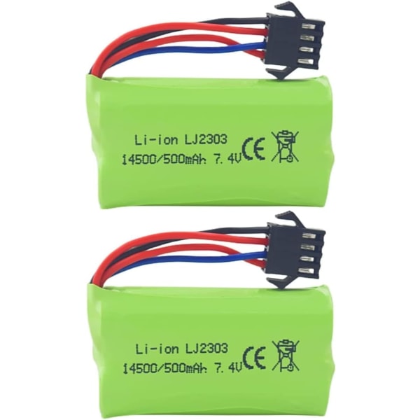Hurtigbatterier Litium 7.4V 500mAh - Kompatible med EC16 DE85 til Fjernstyret Båd, Skibsmodel og Bil - 2 stykker