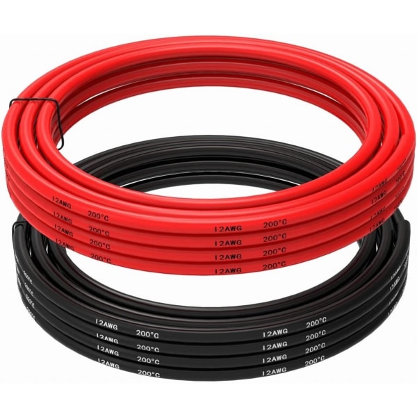 Silikonikaapeli 12 AWG Joustava sähköjohto 5 metriä [2,5 m musta ja 2,5 m punainen] Tinattu kuparilanka Kaapeli Korkea lämpötilankestävyys