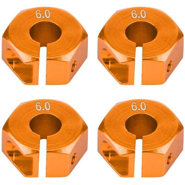 Adaptrar för sexkantshjulnav, 12 mm Universal för HSP Sakura RC-bilar i skala 1/10 (4 stycken) (6 mm - orange)