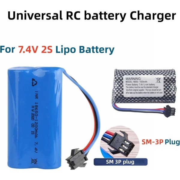 USB batteriladdare för 7.4V 2S LiPo-batterier | SM-3P-anslutning | Säker och mångsidig laddning | Lätt och bärbar | Kompatibel med RC Bil/Drönare/Båt