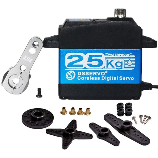 Kärnlös digital servomotor DS3225PRO 7,4V 25KG | 180 graders rotation | Rostfria aluminiumväxlar | för robotik, Baja 1/10 bil, RC lastbil