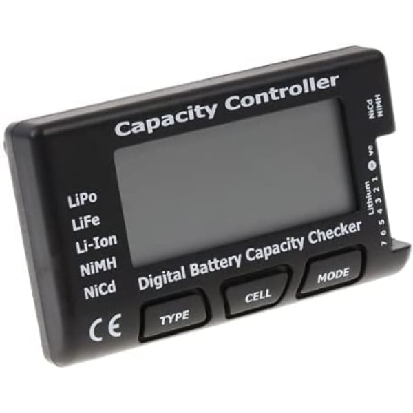 CellMeter RC-7 | Kontroll av digital batterikapacitet | NiCd, NiMH, LiPo batterikapacitetsmätare, 2-7 celler | Digital Display, Svart, Plast