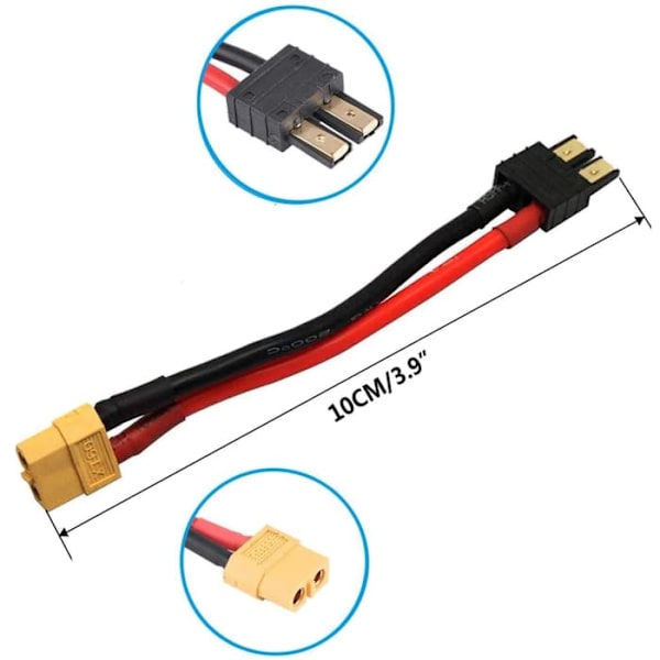 2 stk. 12AWG med XT60 hun-stikadapter Silikone kabel kompatibel med Traxxas RC LiPO NiMH ESC-oplader, 10CM