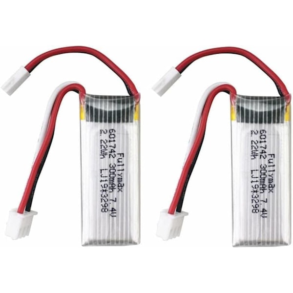 Set med 2 litiumbatterier 7.4V 300mAh för WLToys F959, XK A600 | Utökad kompatibilitet med RC-flygplan | Utökad prestanda, Silver