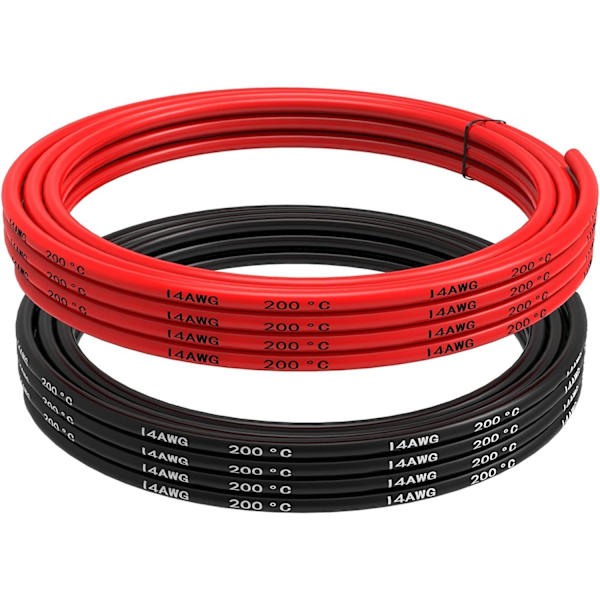 Silikonikaapeli 14 AWG Joustava sähköjohto 5 metriä [2,5 m musta ja 2,5 m punainen] Tinattu kuparilanka Kaapeli Korkea lämpötilankestävyys