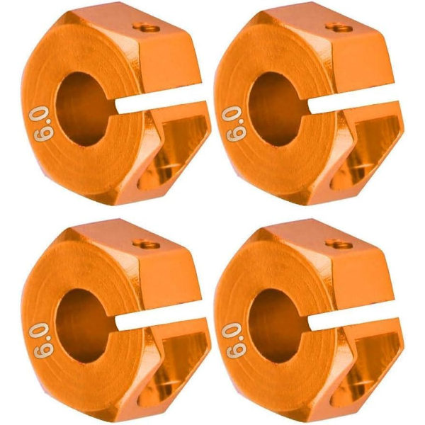 Adaptrar för sexkantshjulnav, 12 mm Universal för HSP Sakura RC-bilar i skala 1/10 (4 stycken) (6 mm - orange)