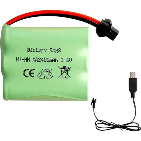 Genopladeligt Ni-MH AA-batteri 3.6V 2400mAh med USB-opladningskabel og SM 2P-stik - Ideelt til Fjernstyrede Legetøj, Belysning og Elektriske Værktøjer