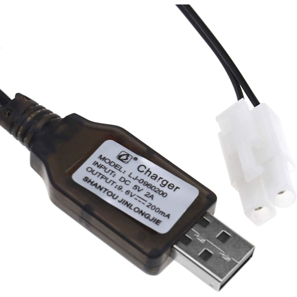 DC 5V USB-laddare för 9.6V Ni-MH Ni-CD 200mA uppladdningsbart batteri | RC Fjärrkontroll Adapter Bil, Båt, Tank | Laddkabel för radiostyrning, svart
