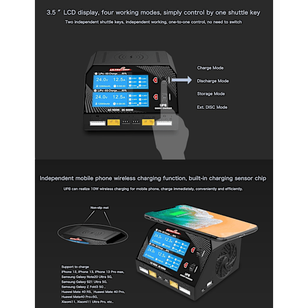UP8 Dual Channel Smart Charger 600W 16A AC/DC - Nopea ja turvallinen lataus LiPo/LiFe/LiHV/NiMH-akuille