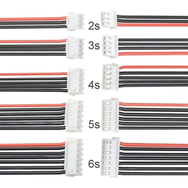 10 stykker 22 AWG 2S 3S 4S 5S 6S Kabeloplader Balancering JST XH Kontakt Stik Adapter (2 stk x)