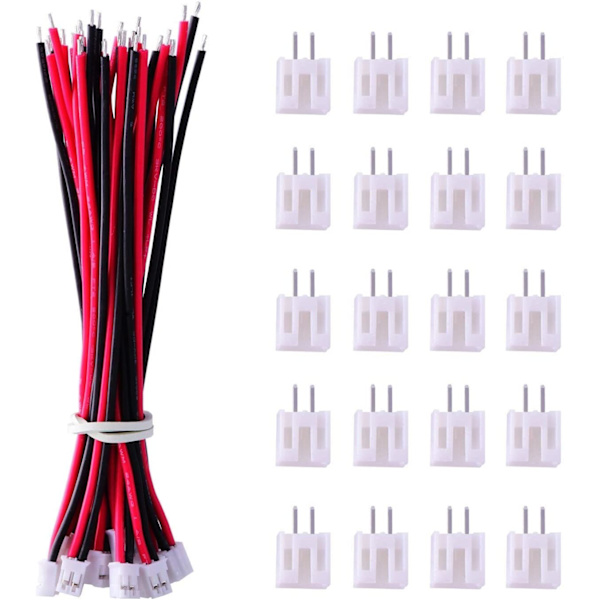 JST Micro 2 Pin -liitinsarja 2,0 mm 20 kpl | Juotetut johdot 80 mm | 7,4 V 1200 mAh akulle, radiolennokki, Lipo-laturi, punainen, silikoni