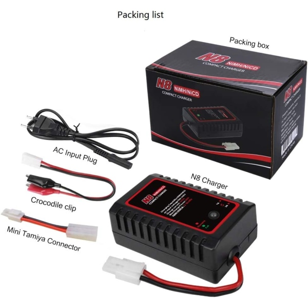 HTRC Nimh-laddare för 2-8s Nimh NiCD-batteripaket (2,4V-9,6V) med standard / Mini Tamiya-kontakt för Airsoft RC Bil Båt Drone