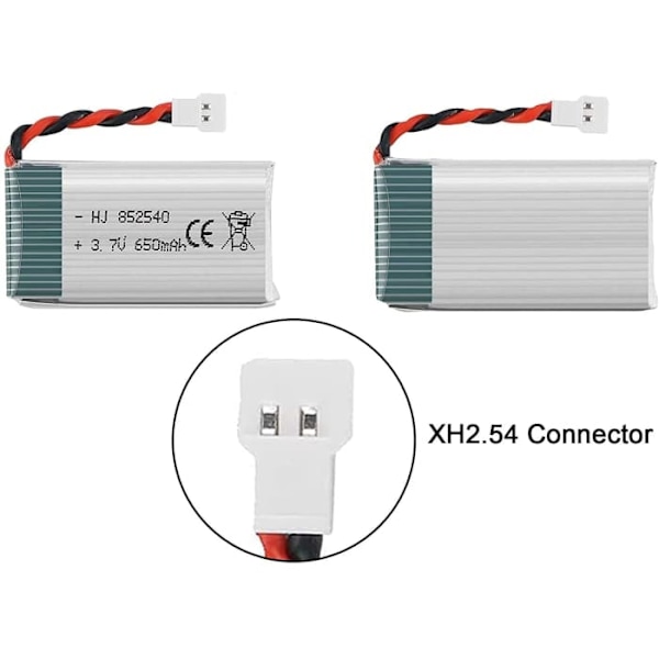 Lipo Batterier 3.7V 650mAh 25C til Syma X5C X5 Drone | Kompatibel med Cheerson CX-30W, Skytech M68, Wltoys F949 | 2-pak, Sølv