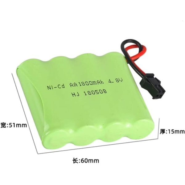 Genopladeligt Ni-Cd-batteri 4.8V 1800mAh til RC-biler | Størrelse 60x51x15mm, vægt 80g | Kompatibel med SHARKOOL, Doulbe E, SIMREX A130, Grøn