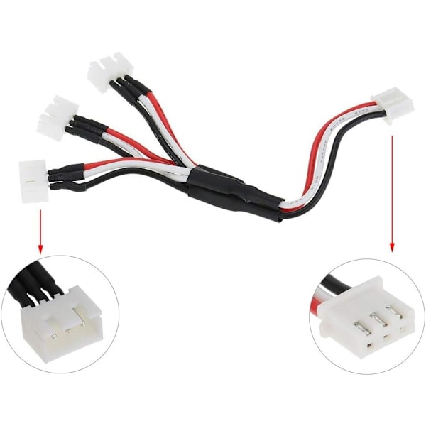 3-i-1 7.4V 2S Ladeledning | Velegnet til JJRC, WLtoys, SYMA Drones | Lader 3 batterier samtidigt, sort, plast