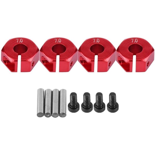Hex-navan sovittimet, 12 mm Universaali HSP Sakura 1/10 mittakaavan RC-autoille (4 kpl) (7 mm - punainen)