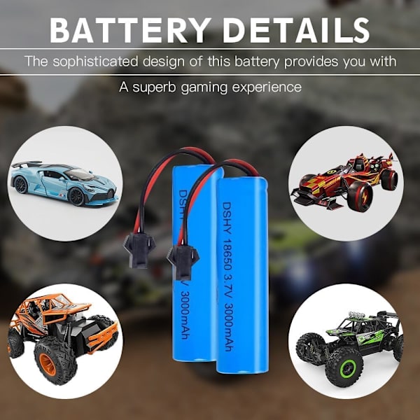 Li-ion 3.7V 3000mAh batterier för RC | Universell SM-2P-kontakt, optimera RC-bilens prestanda | Kompatibel med DE45 DE42 1:14 Off-Road