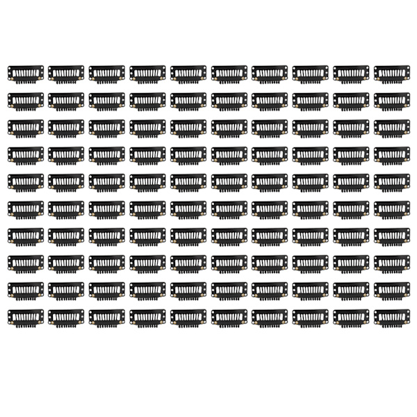 100 st 9-tandshår extensionsklämmor Fleranvändning 32mm U-formade snäppklämmor för kvinnor Hår extensions DIY Svart