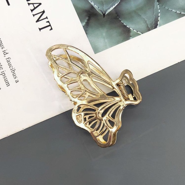 Handgjord guldpläterad hårklämma stor fjäril unik design Guld