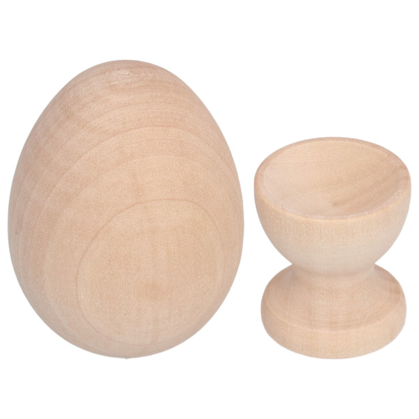 Umalt trepåskeegg - Kunstig treegg med eggekoppholder for DIY-dekorering - Håndverk - Burlywood eggform