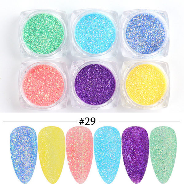 6 kpl kynsiä tarroja Värit Glitter Set Syksy ja Talvi Timantti roskat Pink Champagne Sekvenssit Kynsi Glitter Kynsi V