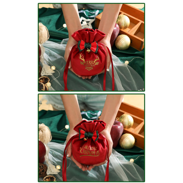 Julegavepose Juleæble Fløjlspose Juleaftens slikæske Juleaften Frugt Flannel Snørepose Dark Green-Style 1