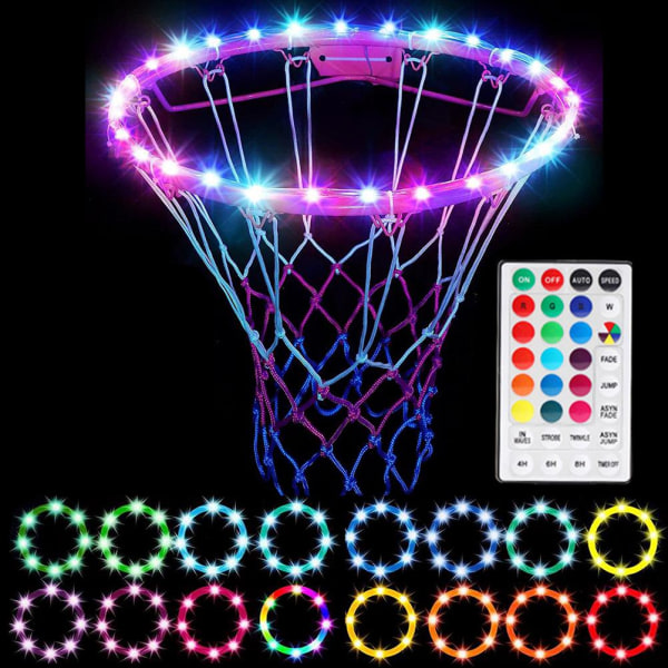 LED Basketball Hoop Lights Fjernkontroll Basketball Rim LED Light 4 Modus 16 Farger Vanntett for trening Utendørs om natten